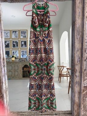 FARM Rio Green Multicolor Halter Jumpsuit